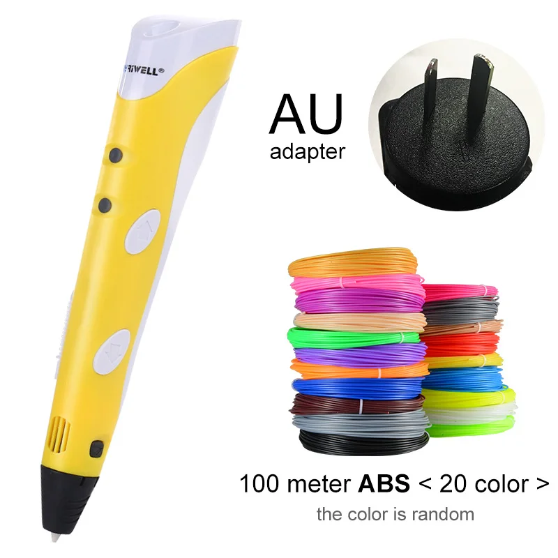 Yellow AU - 100m ABS 3D ручка модель 3 D принтер, волшебная Печатающая ручка для рисования ручки с 100 м Пластик АБС-пластик с диаметром нити школьные принадлежности для подарки на день рождения ребенка - Цвет: Yellow AU - 100m ABS