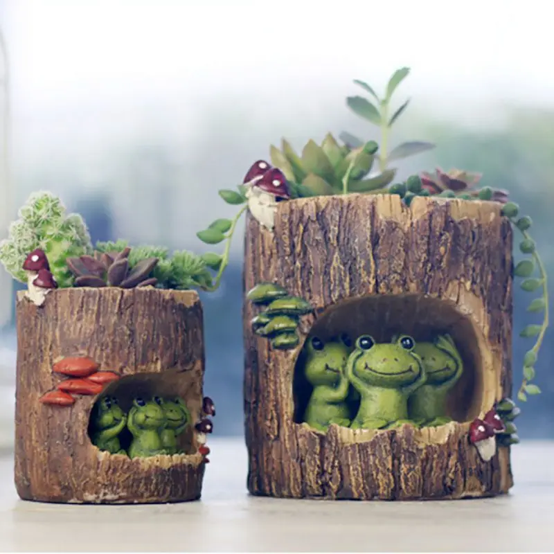

CXD-Creative Products 1pcs Decor Lovely Plant Planter Garden Succulent P Bed Bonsai Pot Box Resin Flower Tree hole shape
