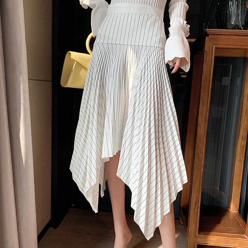 TWOTWINSTYLE Лоскутная Асимметричная юбка для женщин с высокой талией в полоску хит