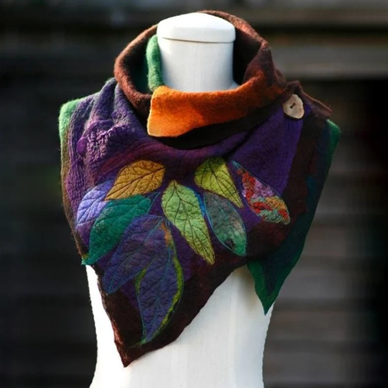 

Women Polyester Holiday Scarf Leaf Pattern Digital Printing Irregular Scarf C44