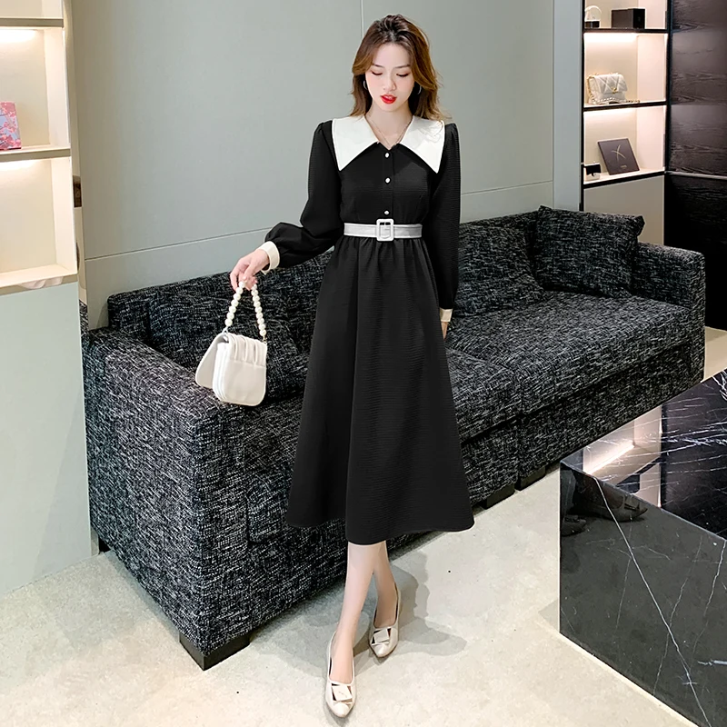 

COIGARSAM женское цельнокроеное корейское Повседневное платье 2021 Новинка во французском стиле Модные с высокой талией Ga цветные черные платья ...