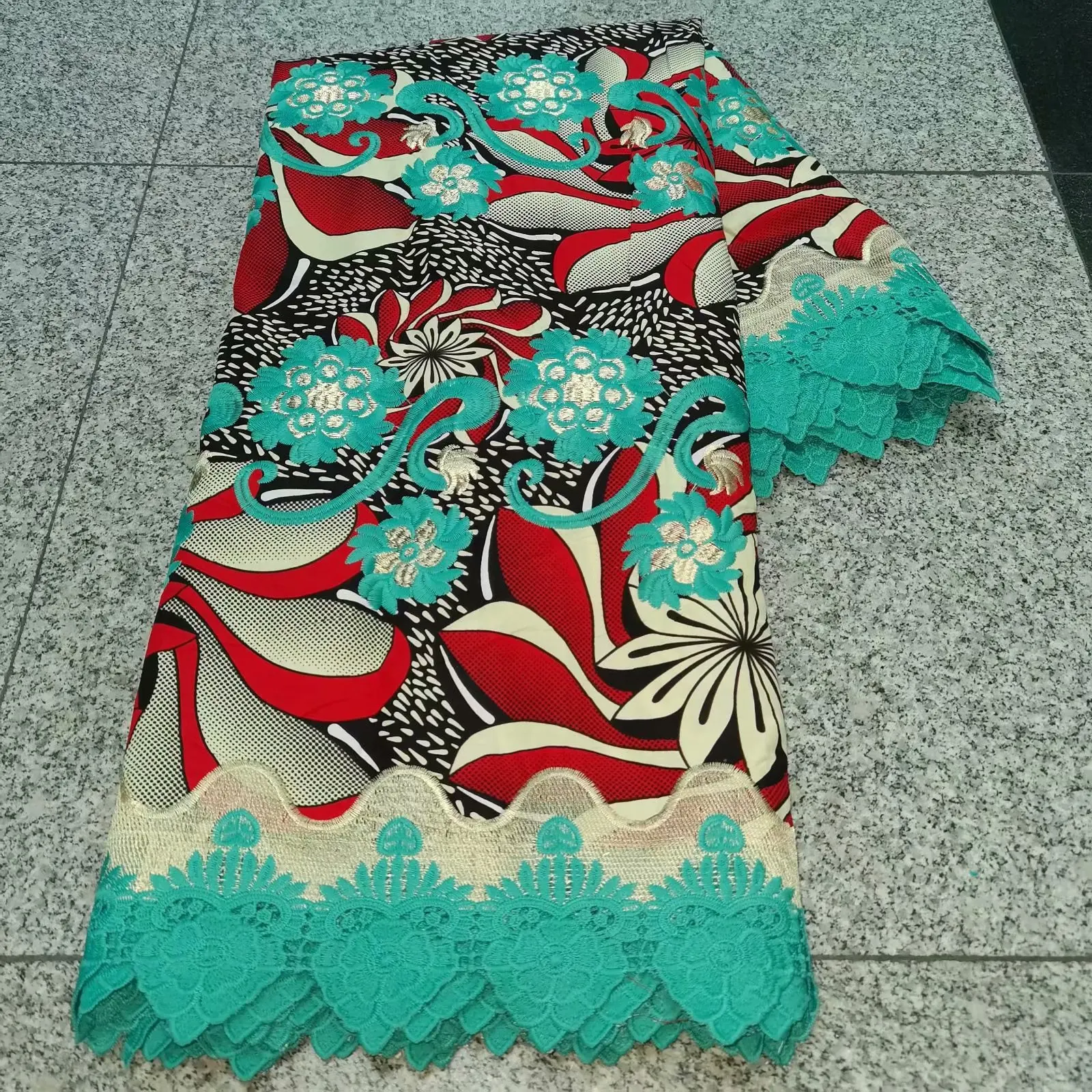 

African Real Wax Brode With Water Soluble Lace Fabric 2021 6Yards Ankara African Wax Cord Lace Cloth Material For Sewing VRL3