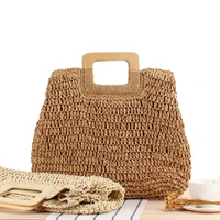 retro hand woven large capacity portable hollow straw ins seaside vacation beach bag