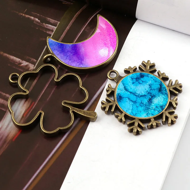 Винтажная Снежинка клевер луна античная бронза металлическая полая рама