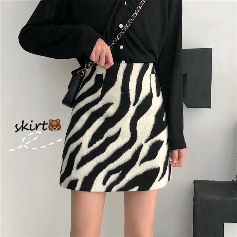 Женские шерстяные юбки карандаш Zebra трапециевидные мини с завышенной талией и