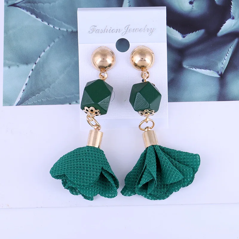 Green Liuxsp женские тканевые висячие серьги с кисточками, длинные серьги, Мода, новые серьги с подвеской, деревянные тканевые женские серьги, лучший подарок - Окраска металла: Green