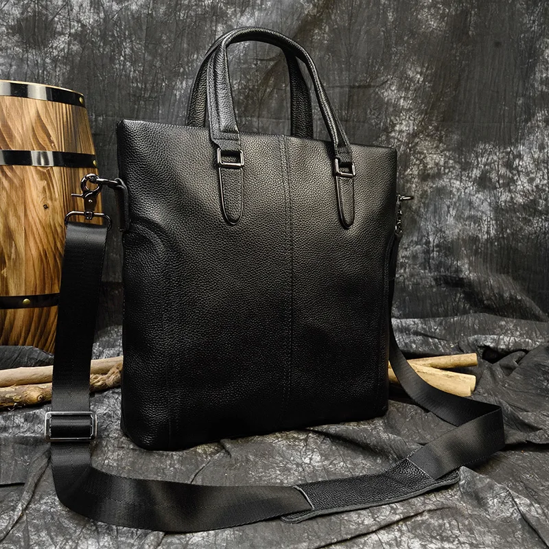 Мужская сумка тоут из натуральной кожи черная коровья кожа А4 деловая