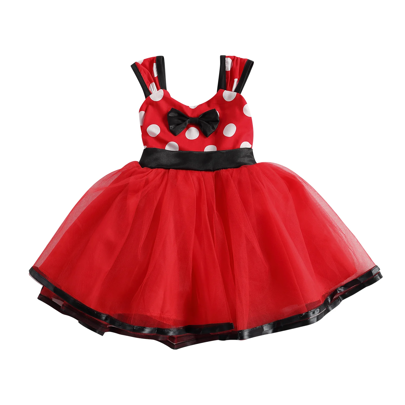

Girls Mesh Dress Summer Children Creative Wave Point Splicing Bow Decoration Sleeveless Princess Skirt