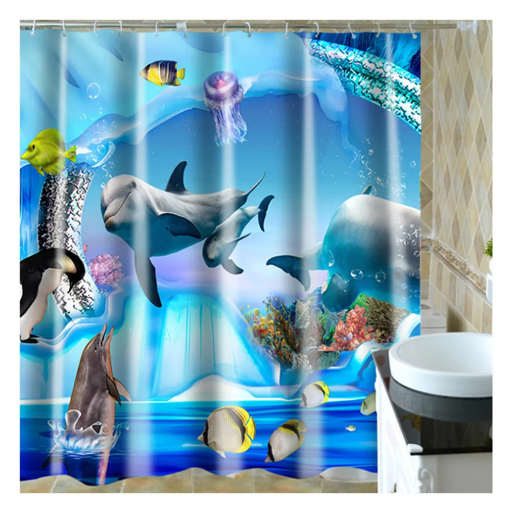 

Водонепроницаемая занавеска для душа, 3d-занавеска с изысканным рисунком мультяшного пейзажа, животного для ванной комнаты, аксессуары для ...