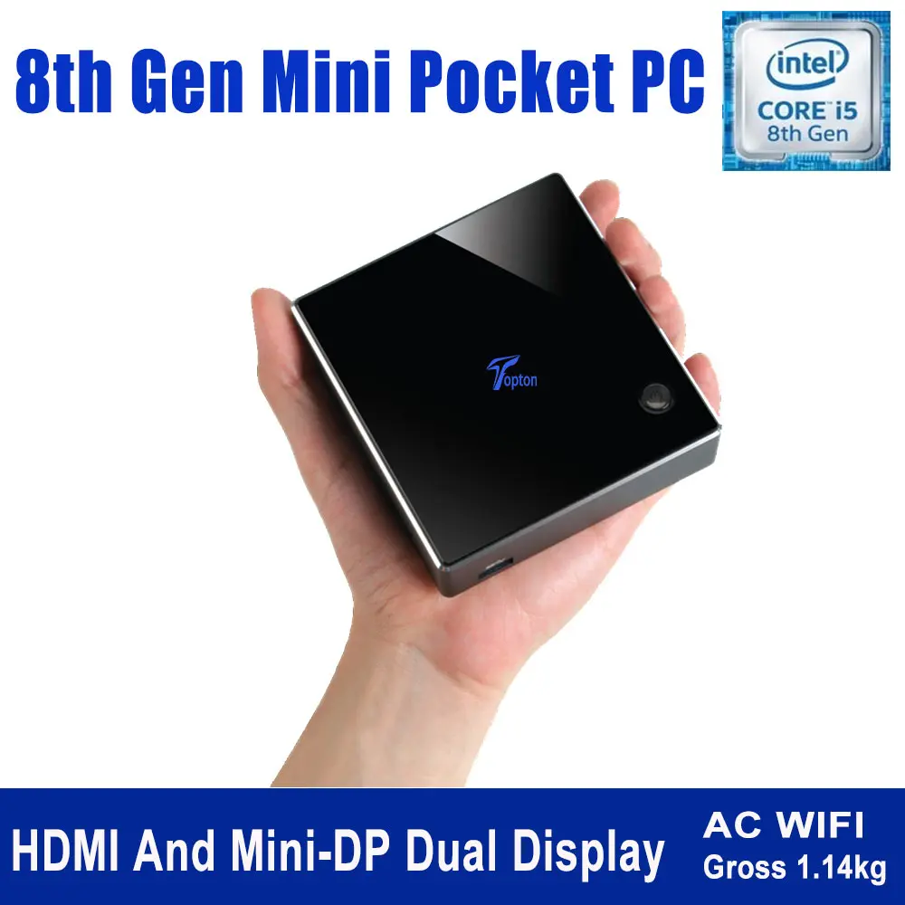 Размер ладони 8 го поколения мини ПК Intel Core i5 8250U M.2 SSD NUC Windows 10 Pro Карманный USB C HDMI Mini