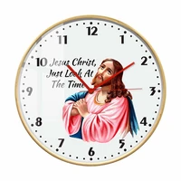 jesus christ just look at the time novelty wooden frame wall clock rustic style wall watch farmhouse decor funny atheist gift