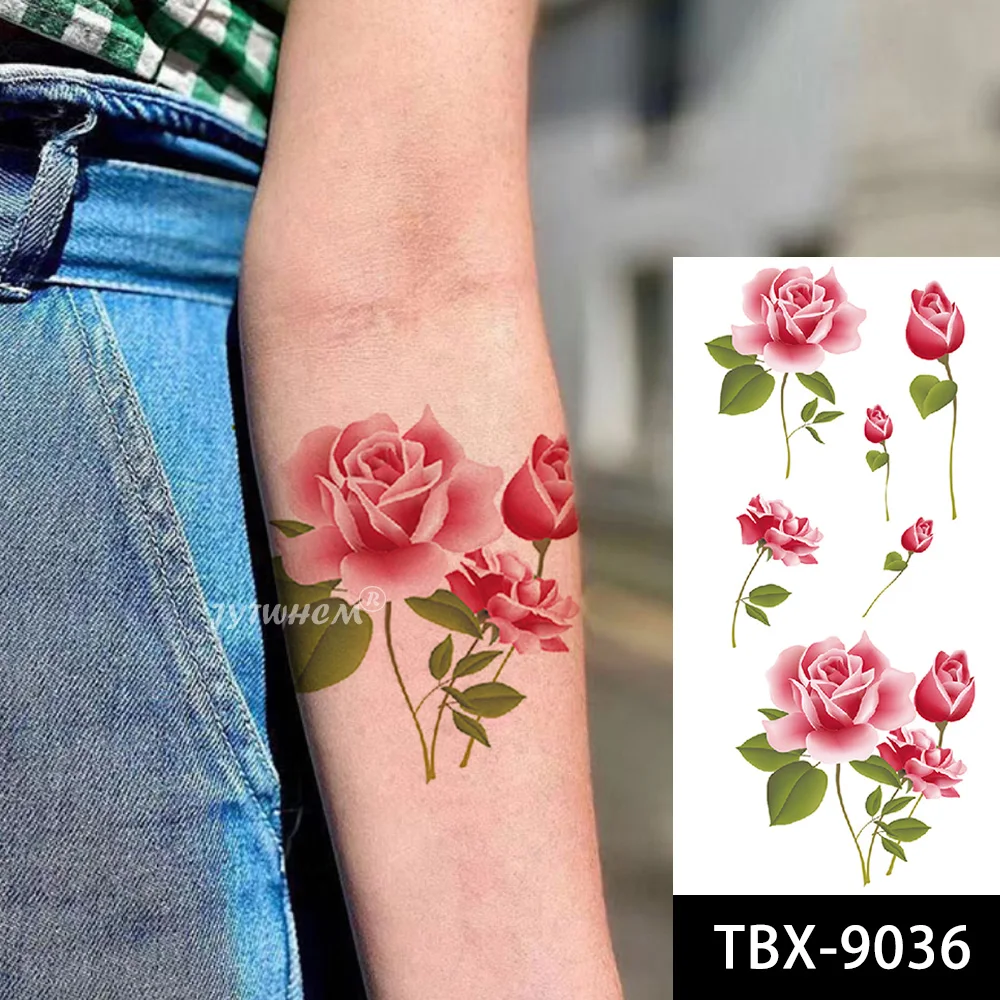 

Sexy Blue Flower Tattoo Waterproof Temporary Sickers Lotus Rose Fake Tatoo Women's Leg Arm Chest Flash Body Art Imitation Tatto