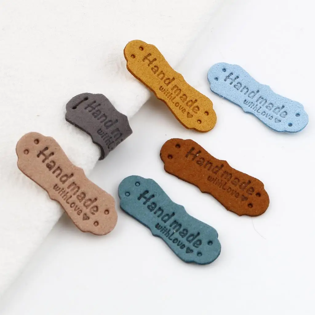 

20PCs PU Leather Labels Tags Handmade withLove DIY Hats Bags Faux Suede Leather Label For Clothes Sewing Tag Garment Accessories