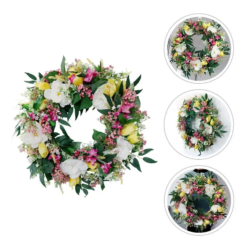 

Plantas Artificiales 1Pc Simulation Flower Wreath Artificial Garland Wedding Wall Hanging Pendant Wall Papers Home Decor