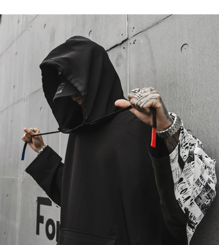 Мужская футболка с капюшоном и длинным рукавом уличная мода хип хоп