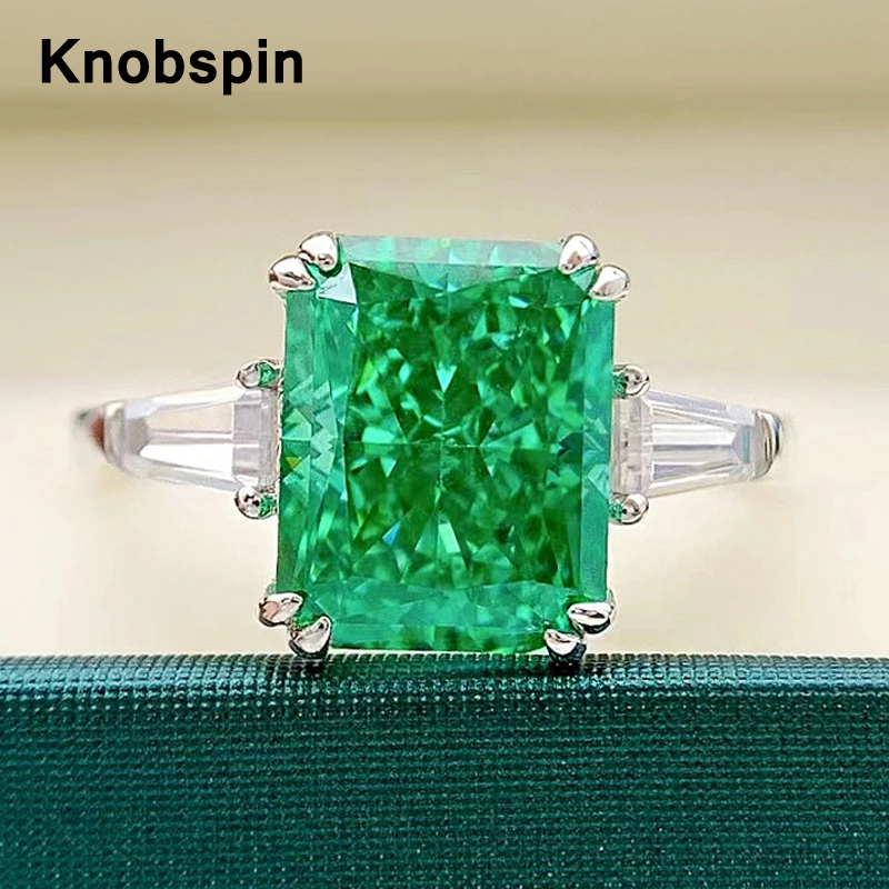 

Knobspin Top Quality 4 Carats Paraiba Greed High Carbon Diamond 100% 925 Sterling Silver Rings For Women Engagement Fine Jewelry