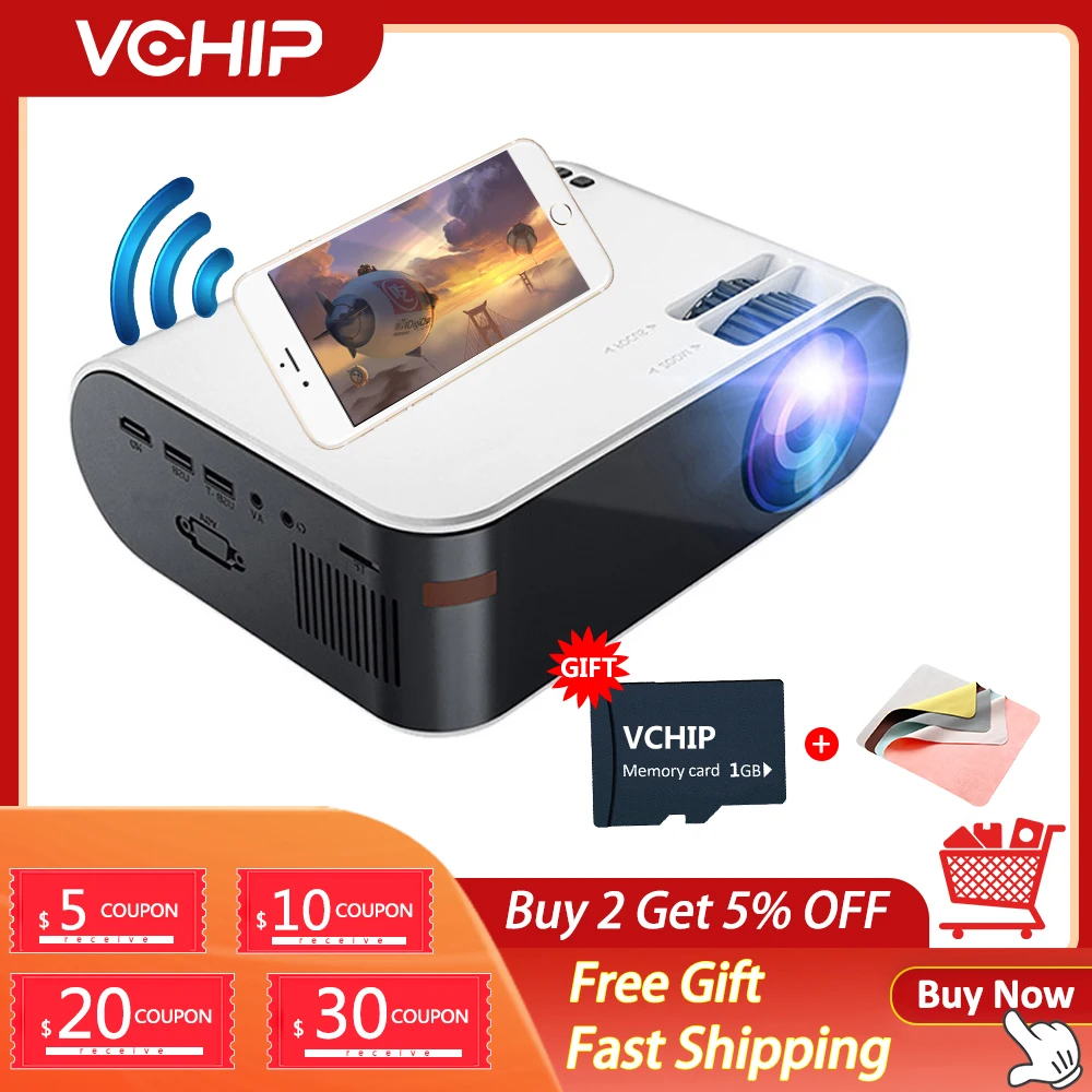 Проектор VCHIP W18 мини-проектор 4K для домашнего кинотеатра HD 1080P Wi-Fi ТВ портативный