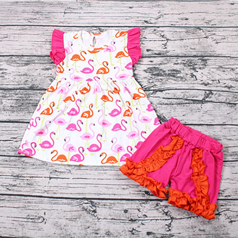Summer Cute Newborn Baby Girl Clothes Sets Stuff Crane Dress Short Outfit Clothing Roupa Infantil Menina | Мать и ребенок