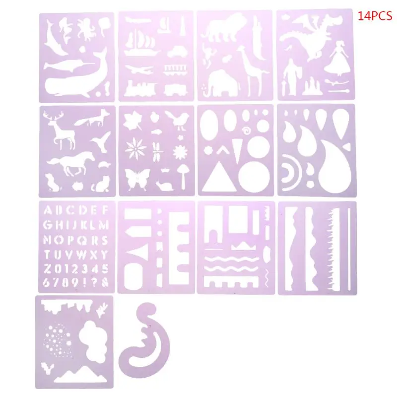 

14Pcs/Set Letters Animal Drawing Template Stencil Painting Embossing DIY Album Decoration Tool Craft School Supply