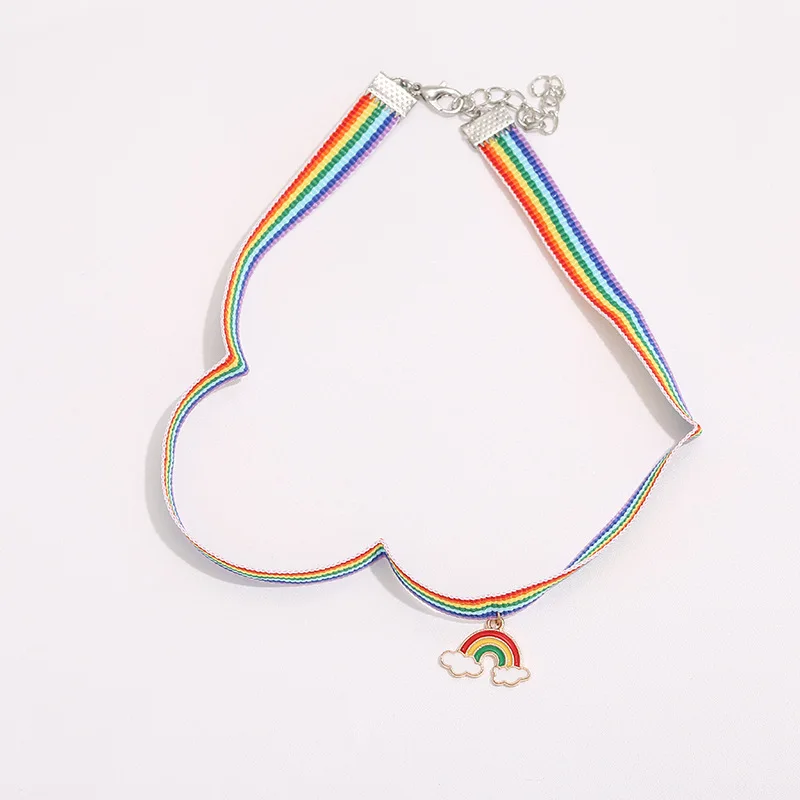 

12 Pieces Rainbow Choker Necklace Moon Water Drop Pendant LGBT Promissory Friendship Gift Pride Unisex Jewelry for Women Couple