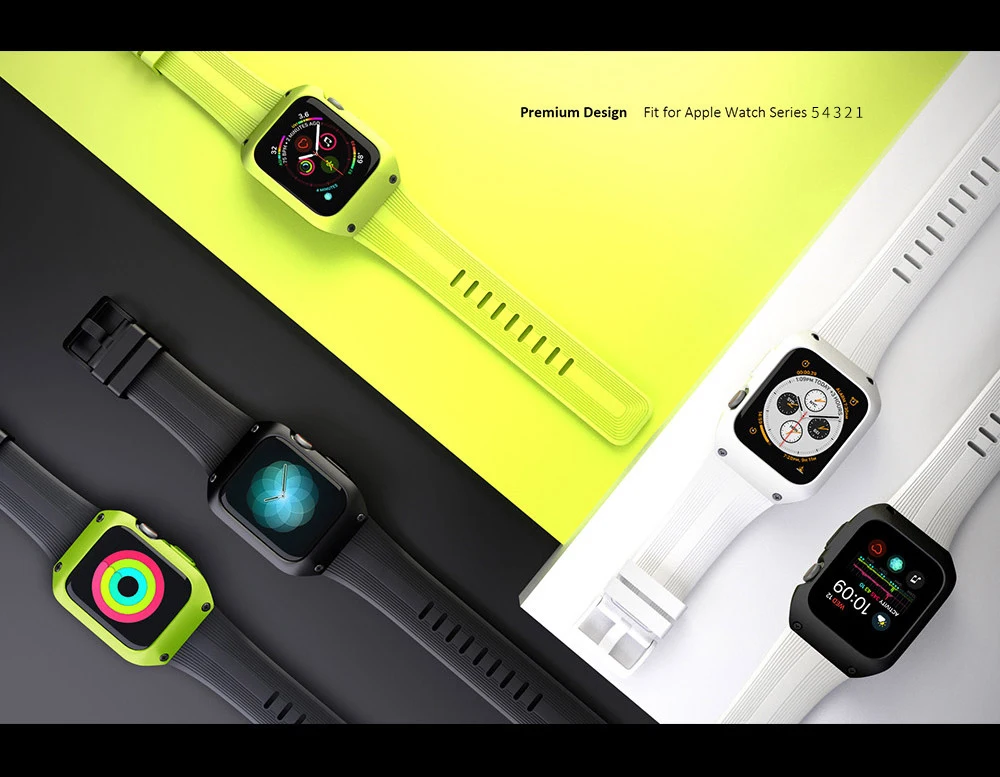 Роскошный силиконовый ремешок для Apple Watch Band Series 5 4 3 2 40 мм/44 мм/38 мм/42 мм браслет с корпусом ПК ударопрочный спортивный ремень