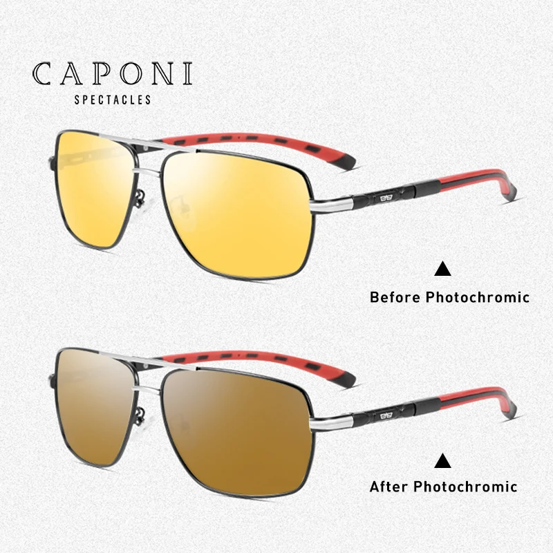 CAPONI, солнцезащитные очки для вождения, для мужчин, фотохромные, желтые линзы, день и ночь, очки, поляризационные, анти-дальний свет, солнцезащитные очки, BSYS8724 - Цвет линз: Black Red