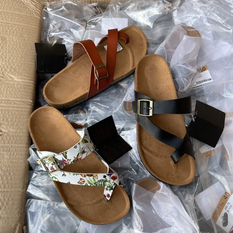 

Women Flat with Platform Summer Sandals Cork Beach Shoes PU Leather Woman Slides Soft Bottom Comfort Solid Outdoor Slippers