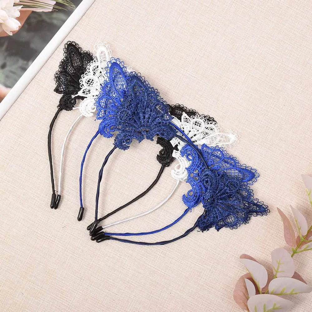 

1Pcs Cute Cat Ears Headband Sexy Lace Headbands Elastic Hair Hoop Solid Ribbon Bow Hair Clip Women Wedding Hair Accessories
