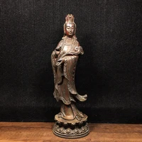 10chinese folk collection old bronze cinnabar lacquer ruyi guanyin bodhisattva standing buddha enshrine the buddha ornaments