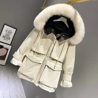 natural fox fur hooded winter down jacket for women 90 white duck down coat thickened warm parkas for women t63