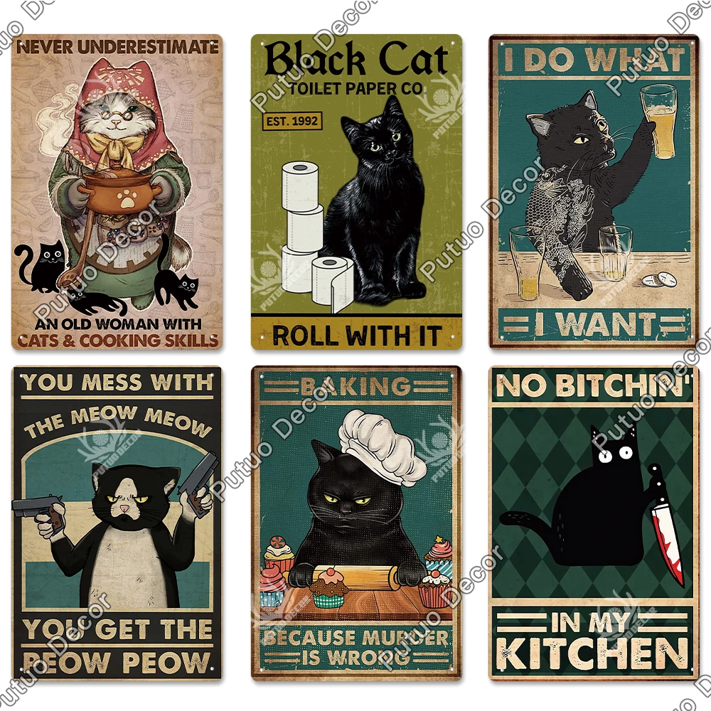 putuo decor black cat vintaget metal sign plaque metal vintage tin sign decoration for living room pet shop home wall decor free global shipping