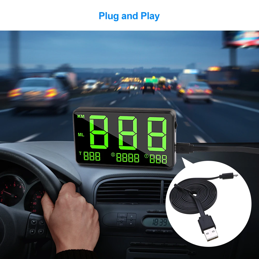 Car GPS Speedometer C60 HUD Display Automatic Record Mileage Large Screen Headup Overspeed Alarm Auto Electronics Speed | Автомобили и