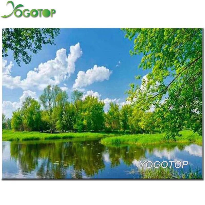 Алмазная 5D Вышивка сделай сам Лето озеро дерево полная алмазная живопись вышивка