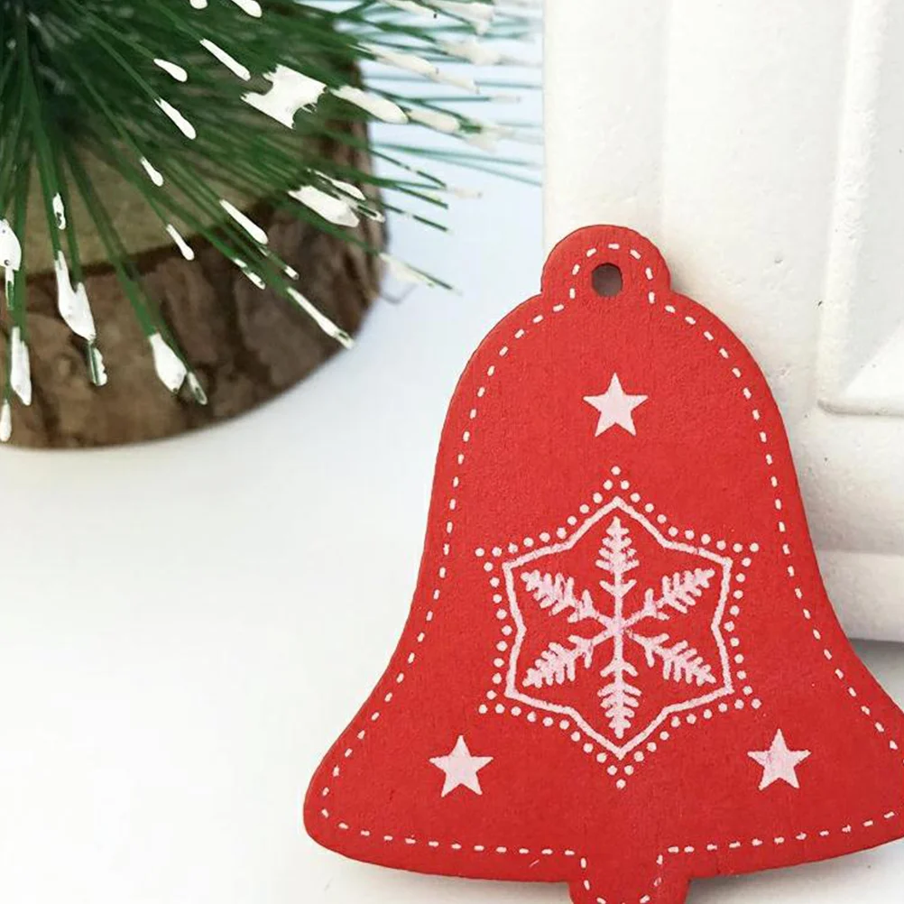

50pcs Christmas Themed Wooden Craft Small Bell Styled Wood Pendant (Red)