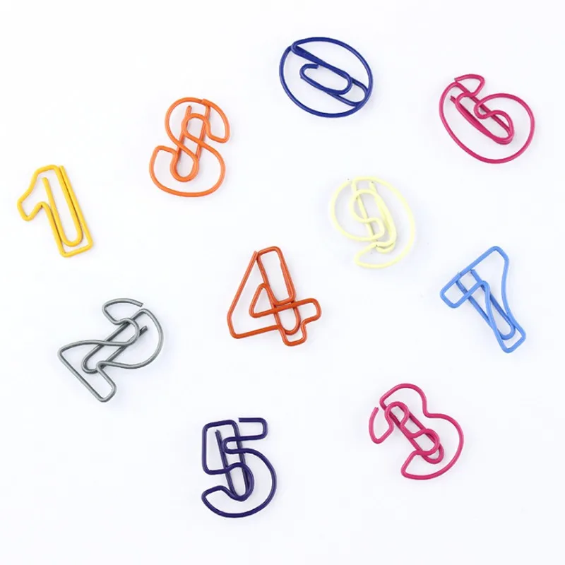 

500pcs/lot wholesale Digital paper Color mark clip Simple student stationery paper clips Office storage Arabic numerals
