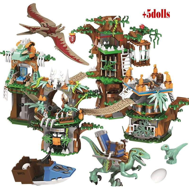 

1000pcs Catch Dinosaur Tribe Village Tree House Building Blocks Jurassic Worl Park Assemble Bricks Toys For Boys Birthday Gifts