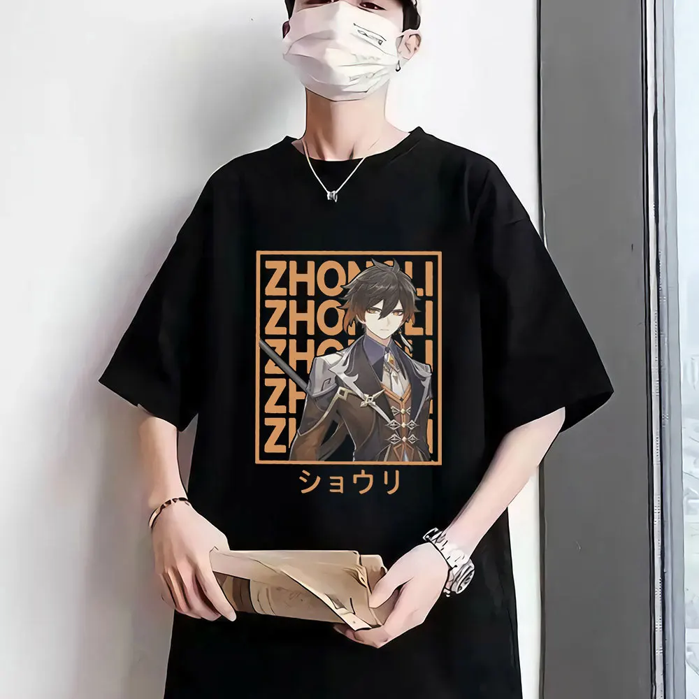 

Zhongli Genshin Impact Action Role-playing Game Clothes Print T Shirt Crewneck Cotton TShirt Big Size for Men Streetwear