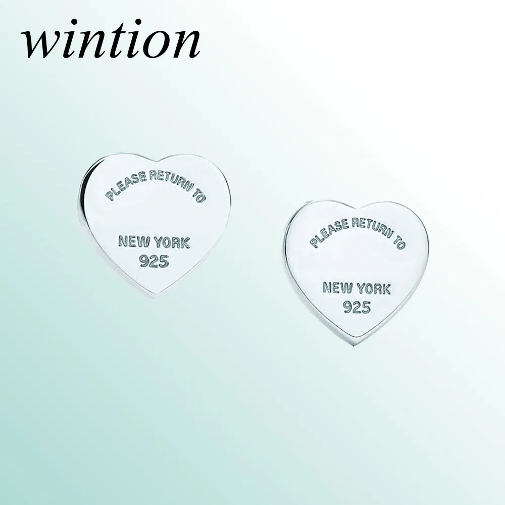 Wintion Tiff любовь сердце серьги гвоздики классические 100% стерлингового серебра 925