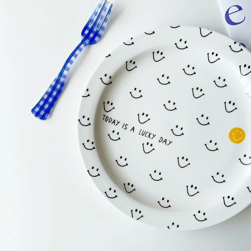Креативная керамическая тарелка со смайликом для завтрака с английским