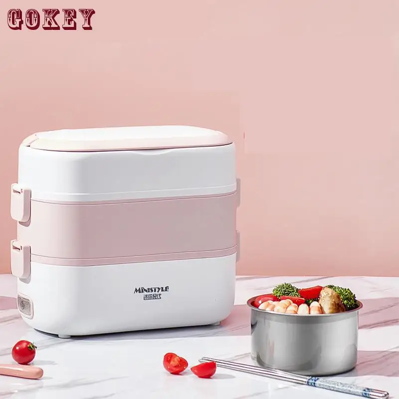 Multi-functional Electric Lunch Box Can Be Heated Three Layer Lunch Box Small Electric Cooker For Students And Office Workers