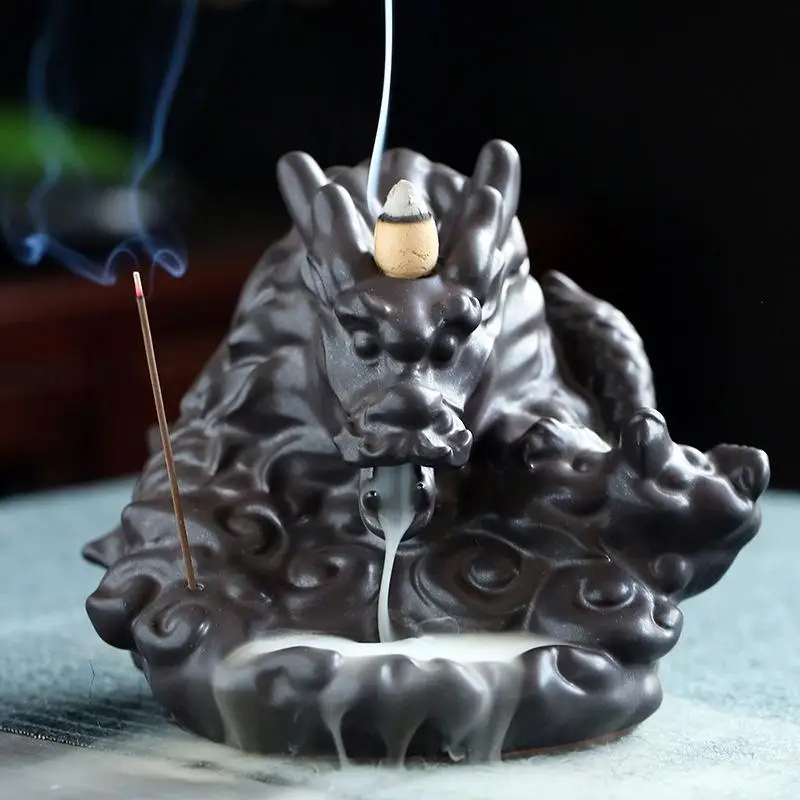 

Dragon Traditional Ceramic Smoke Backflow Incense Burner Holder Portable Handicrafts Ceramic Censer Home Decoration Aroma Burner