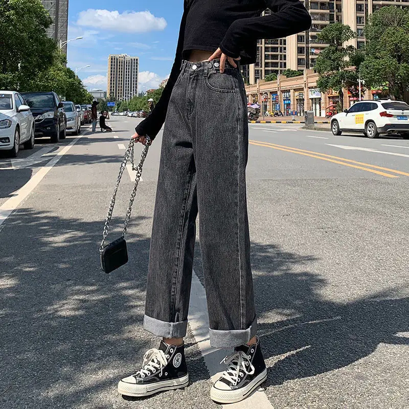 

Винтажные женские джинсы CGC, свободные хлопковые широкие брюки в Корейском стиле, на пуговицах, повседневные, 2021