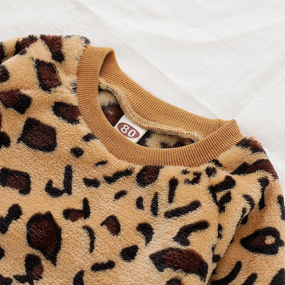 Newborn Baby Girls Leopard print Outfit Clothes Set Long Sleeve Tops+Pants 2Pcs Hooded Tracksuit Children's Clothing Tracksuit