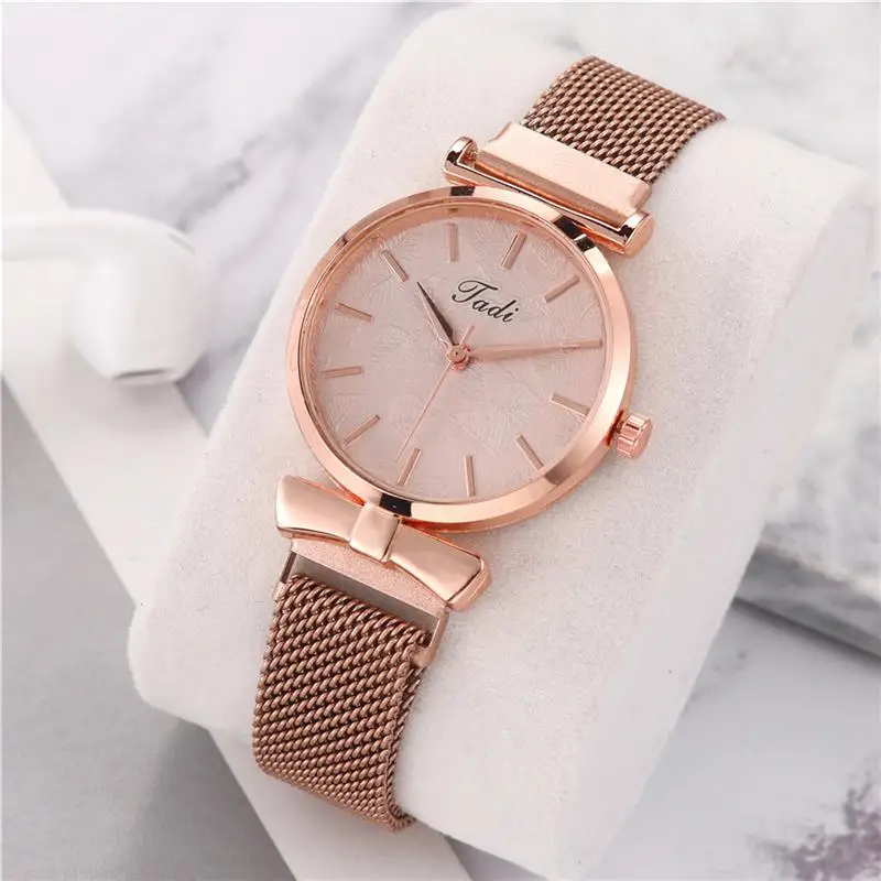 

Leaves Dial Design 2021 Women Fashion Luxury Rose Gold Stainless Steel Watch With Mesh Strap Quality Classic Ladies Wristwatches