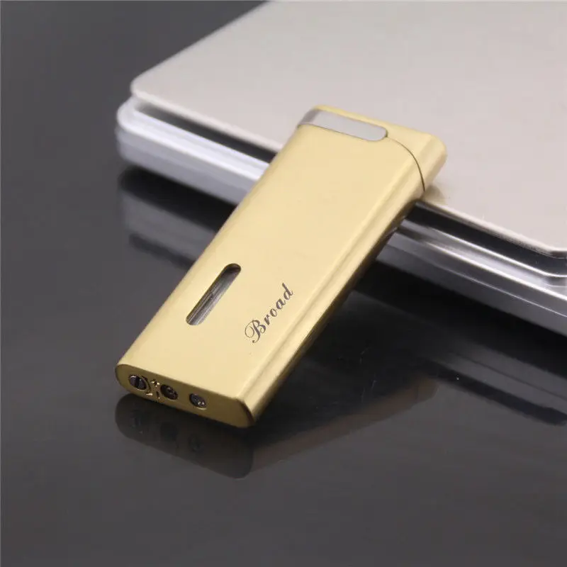 Плоские тонкие металлические зажигалки ветрозащитный бутан факел зажигалка для