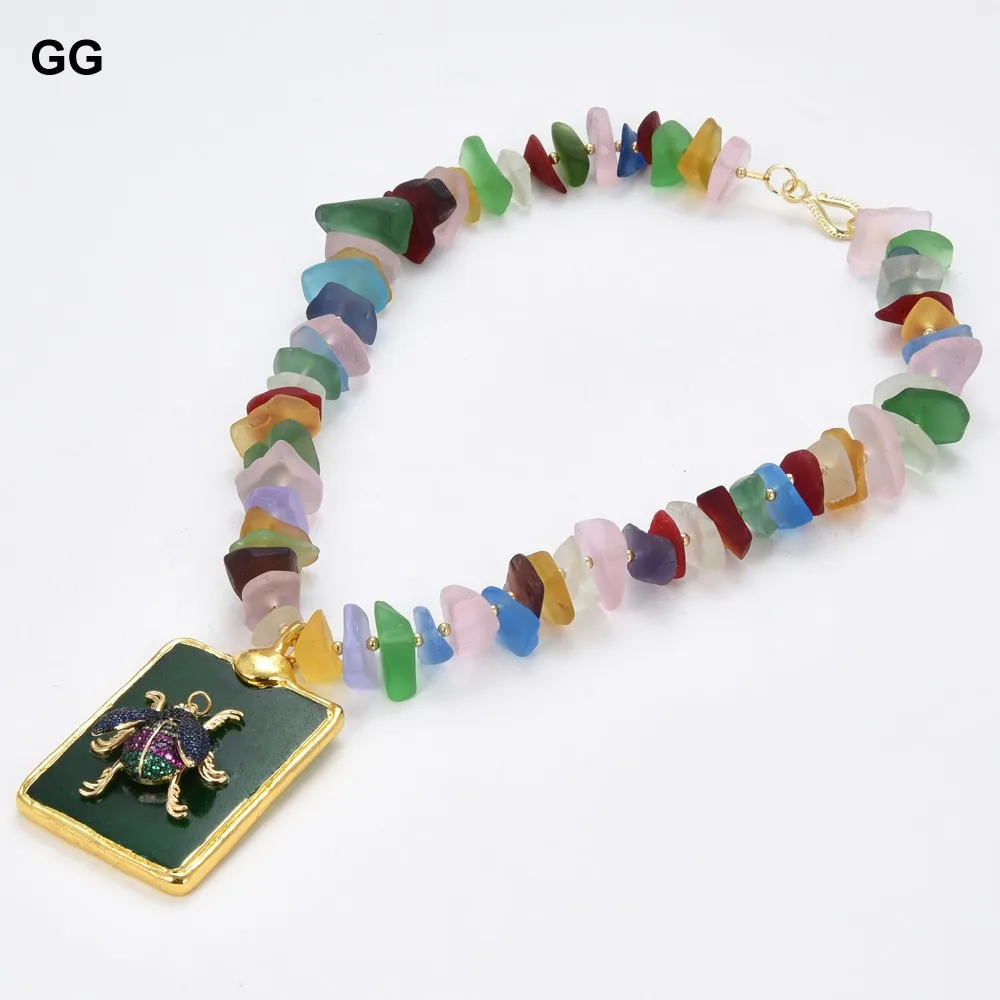 

GuaiGuai ювелирные изделия Mix Цвет стекло кварцевые шероховатый сырой самородок колье-чокер Зеленый Изумруд Cz проложить насекомых кулон ожерел...