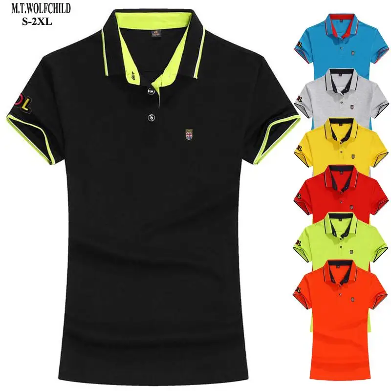 Женская хлопковая рубашка поло повседневная приталенная с коротким рукавом и