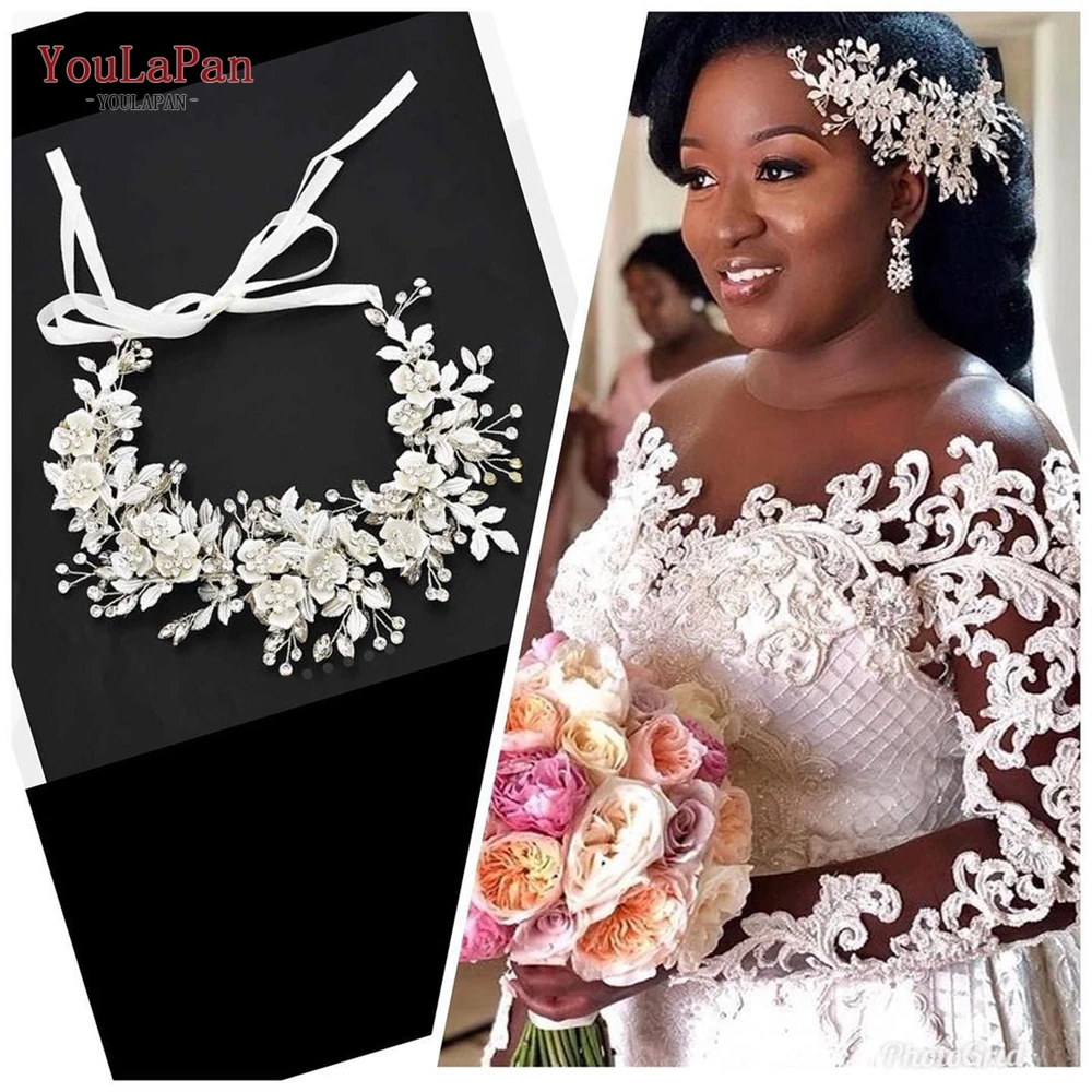 

YouLaPan HP349 Handmade Headband Rhinestone Bridal Headwear Flower Hair Jewelry Silver Color Leaf Wedding Hair Accessories