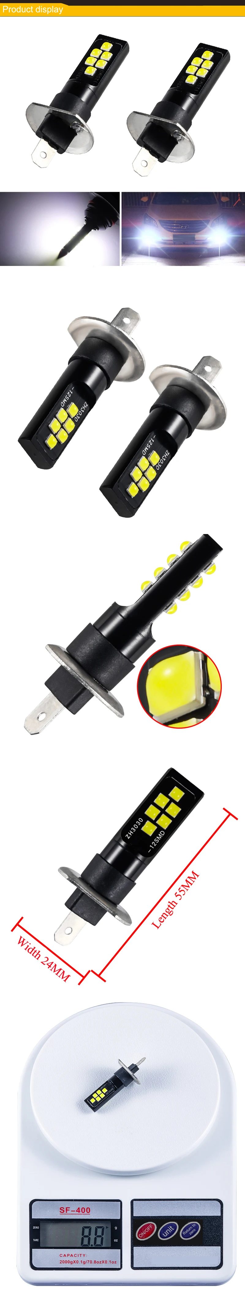 12v 24v H1 h3 led bulb fog lamp dlr conversion 12smd 3030 2000 lm 6000k white Blanc pure ess t | Автомобили и мотоциклы