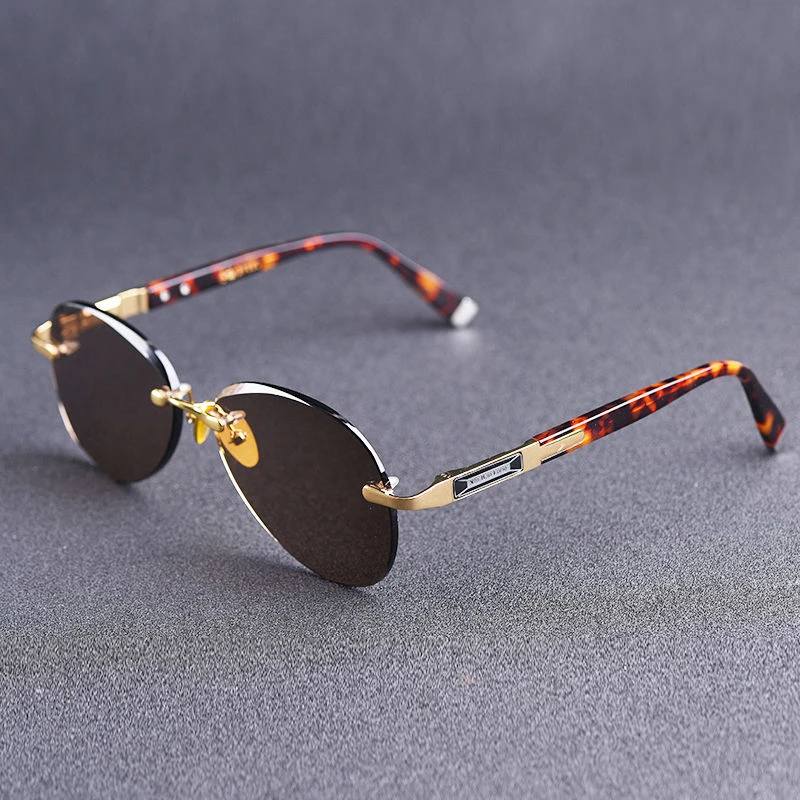 

Vazrobe Rimless Sunglasses Male glass Sun Glasses for Men Natural Stone Glass aviation Brown Lens Anti Eye Dry